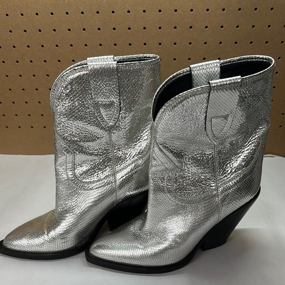 Isabel Marant Leyane Silver Metallic Boots Womens Size 38 Cowgirl Western - Picture 13 of 13